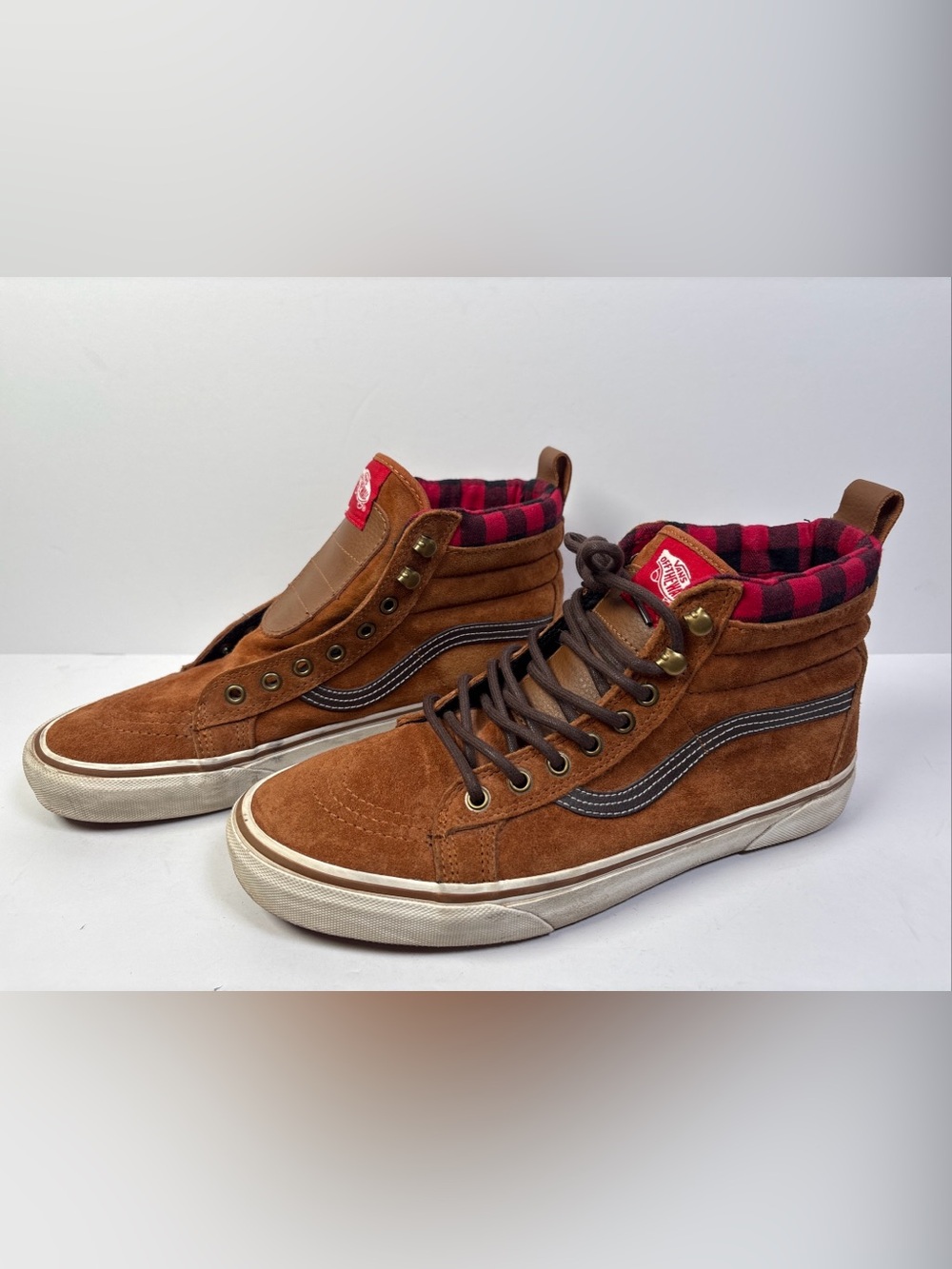 Vans Sk8-Hi MTE Scotchgard Brown Suede Buffalo Plaid Lined Men’s 10